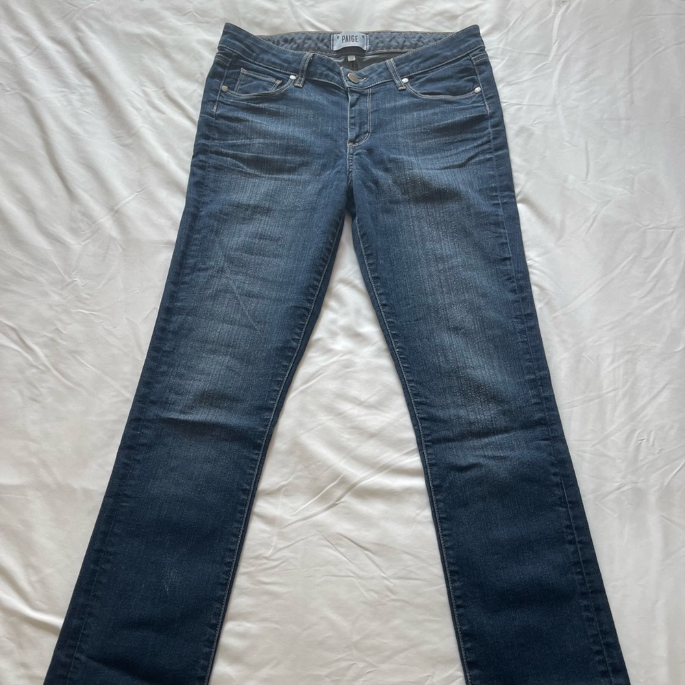 FLASH SALE!!✨PAIGE Skyline Straight Dark Wash Blue Jeans Long Mid-Rise 29/35